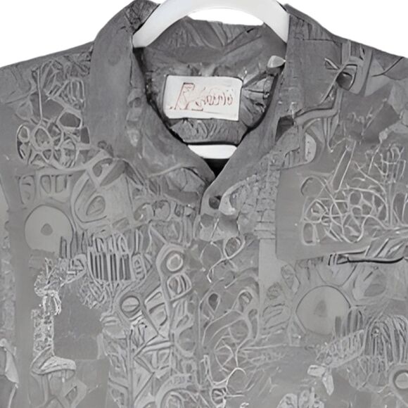 Kahala Mens Jacquard Floral Short Sleeve Apana Button-up Aloha Shirt Gray Medium - Picture 3 of 9